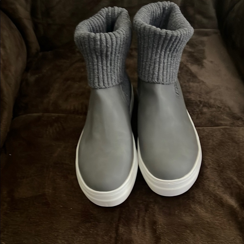Gray Knit Ankle Boots